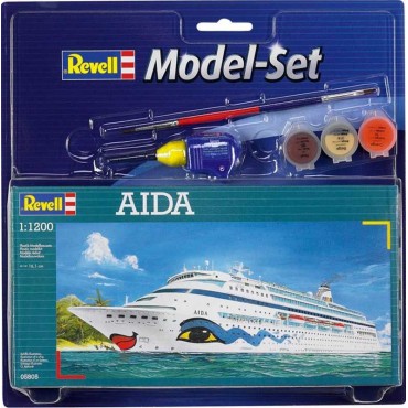 KIT PARA MONTAR REVELL MODEL SET CRUISER SHIP AIDA 1/1200 28 PEÇAS COMPLETO COM TINTAS COLA E PINCEL REV 65805